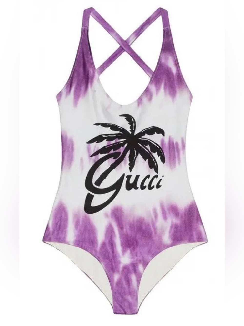 NEW GUCCI TIE-DYE PALM TREE LOGO STYLISH ONE-PIECE STRETCHY SWIMSUIT MEDIUM